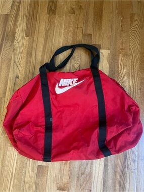 Vintage Made in USA Nike Red Duffel Bag Weekender Spell-out Black Handles